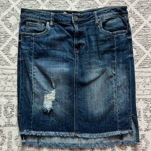 Kut from the Kloth Jean Skirt High Low Frayed Hem size 12
